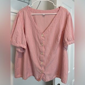 Old Navy pink striped short-sleeve blouse. Size XXL.